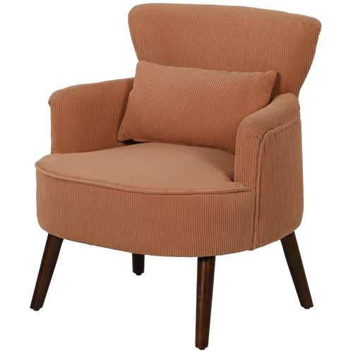 Modern Accent Chair, Upholstered Armchair, Solid Wood Legs, Lumbar Pillow, Orange