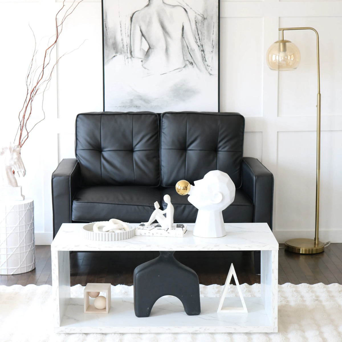51" Double Sofa Couch, Upholstered PU Leather, Tufted Backrest, Black 2-Seater Sofas at Gallery Canada