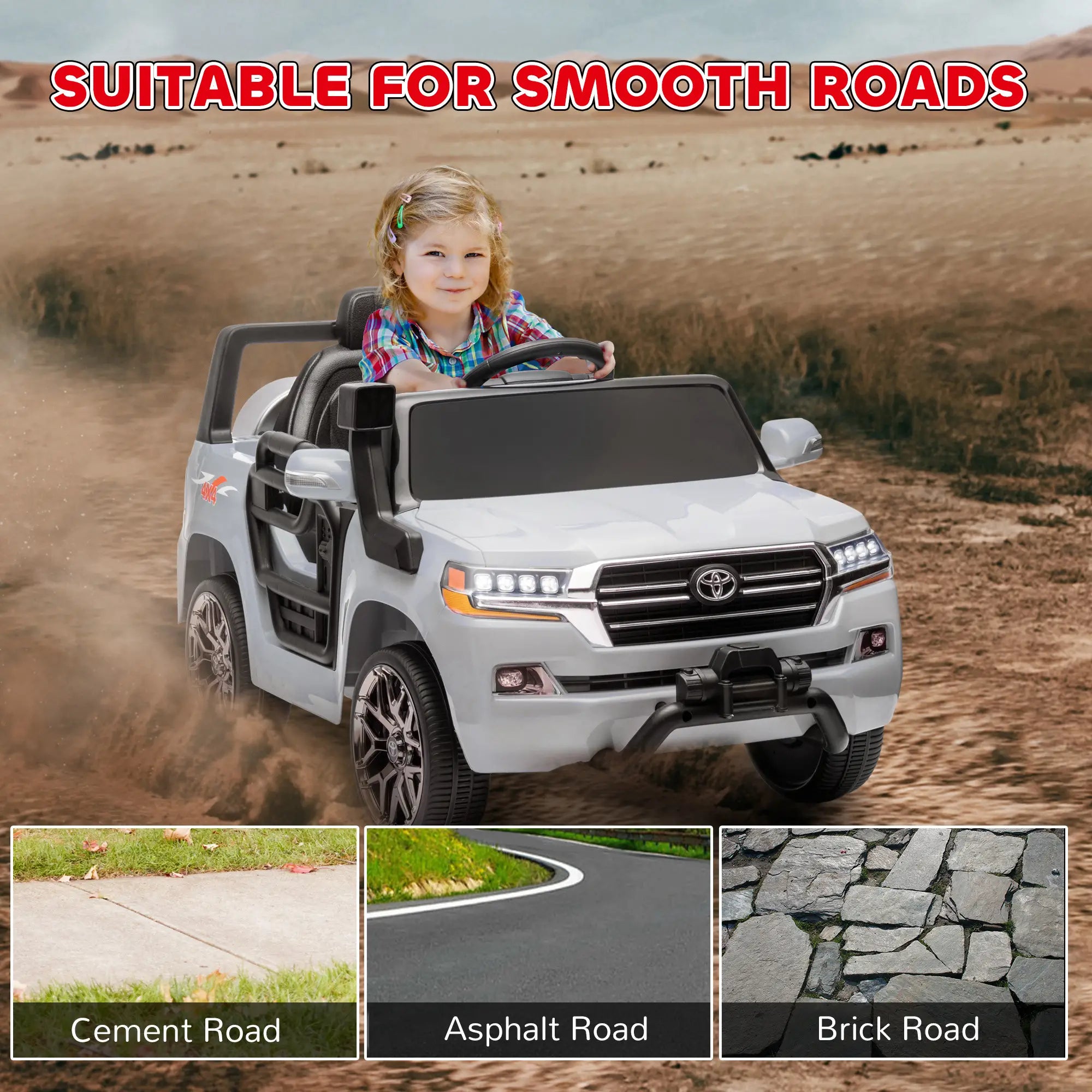 12V Kids Car, Remote Control, Four Wheel Spring Suspension, LED Light, Grey Electric Toy Cars at Gallery Canada