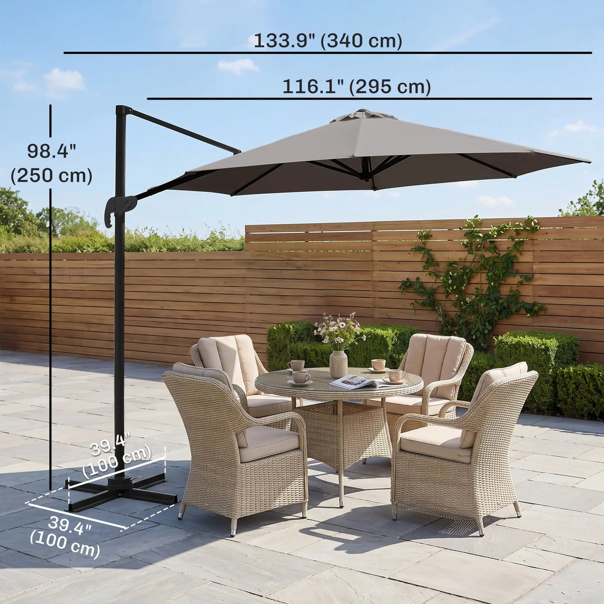 10ft Cantilever Patio Umbrella, 360° Rotation, Crank, Grey Cantilever Umbrellas at Gallery Canada