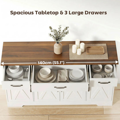 55" White Sideboard Buffet Cabinet, Farmhouse Kitchen With Barn Doors, White Bar Cabinets at Gallery Canada