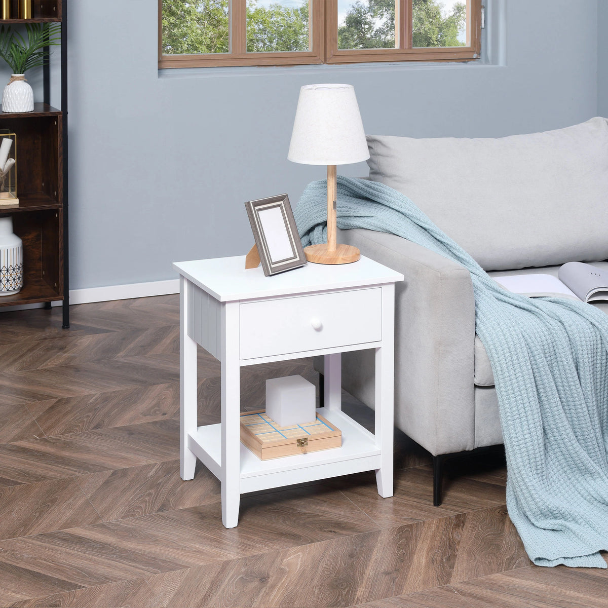 Modern Nightstand, Small End Table with Drawer, Storage Shelf, White Side Tables at Gallery Canada