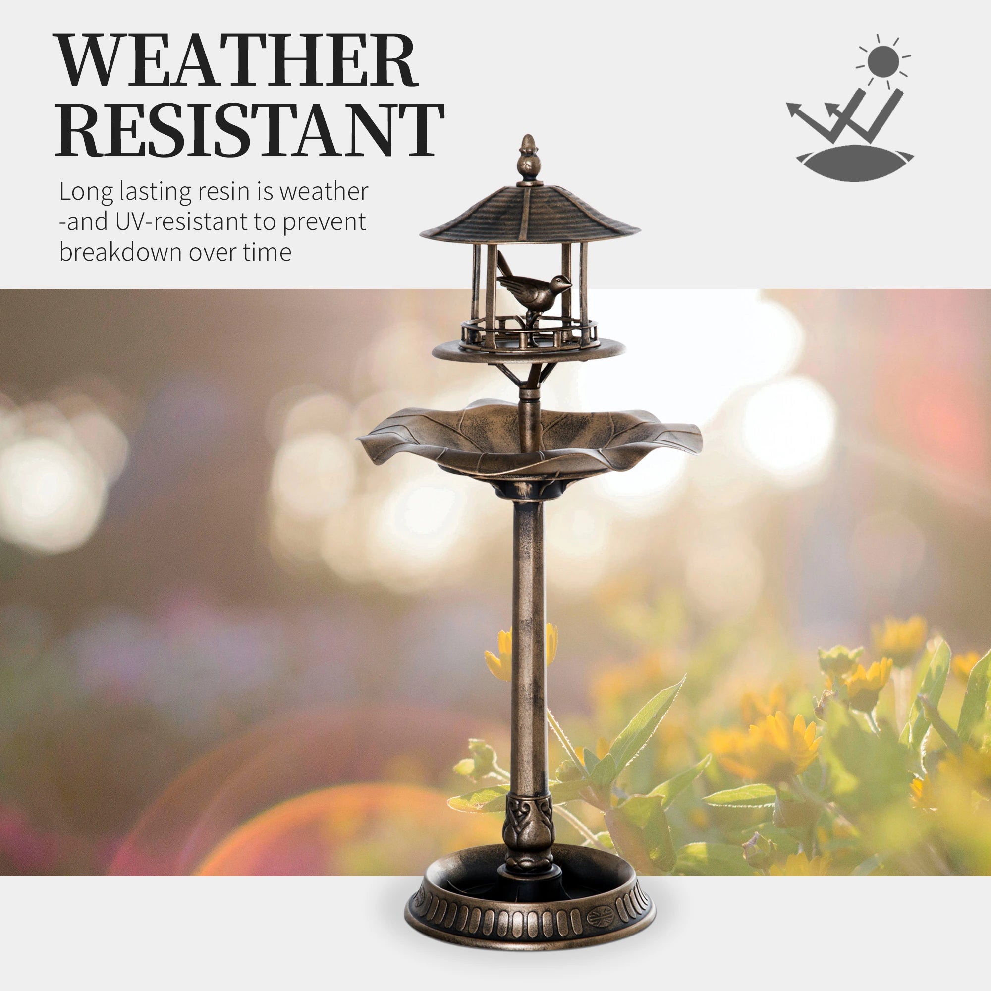 3-in-1 Garden Bird Bath Bowl, Large Water Basin, Gold Garden Decor at Gallery Canada