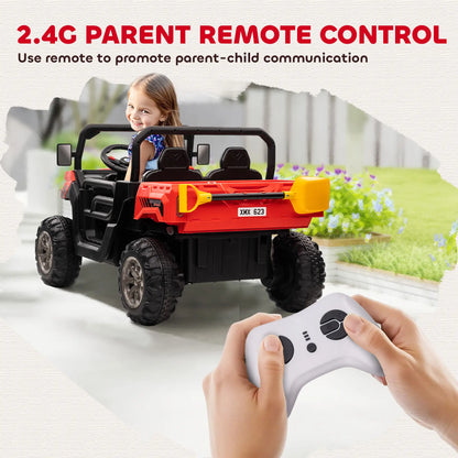 12V Ride On Car, Electric Bucket, Two-Seater, Shovel, Remote Control, Red Electric Toy Cars at Gallery Canada