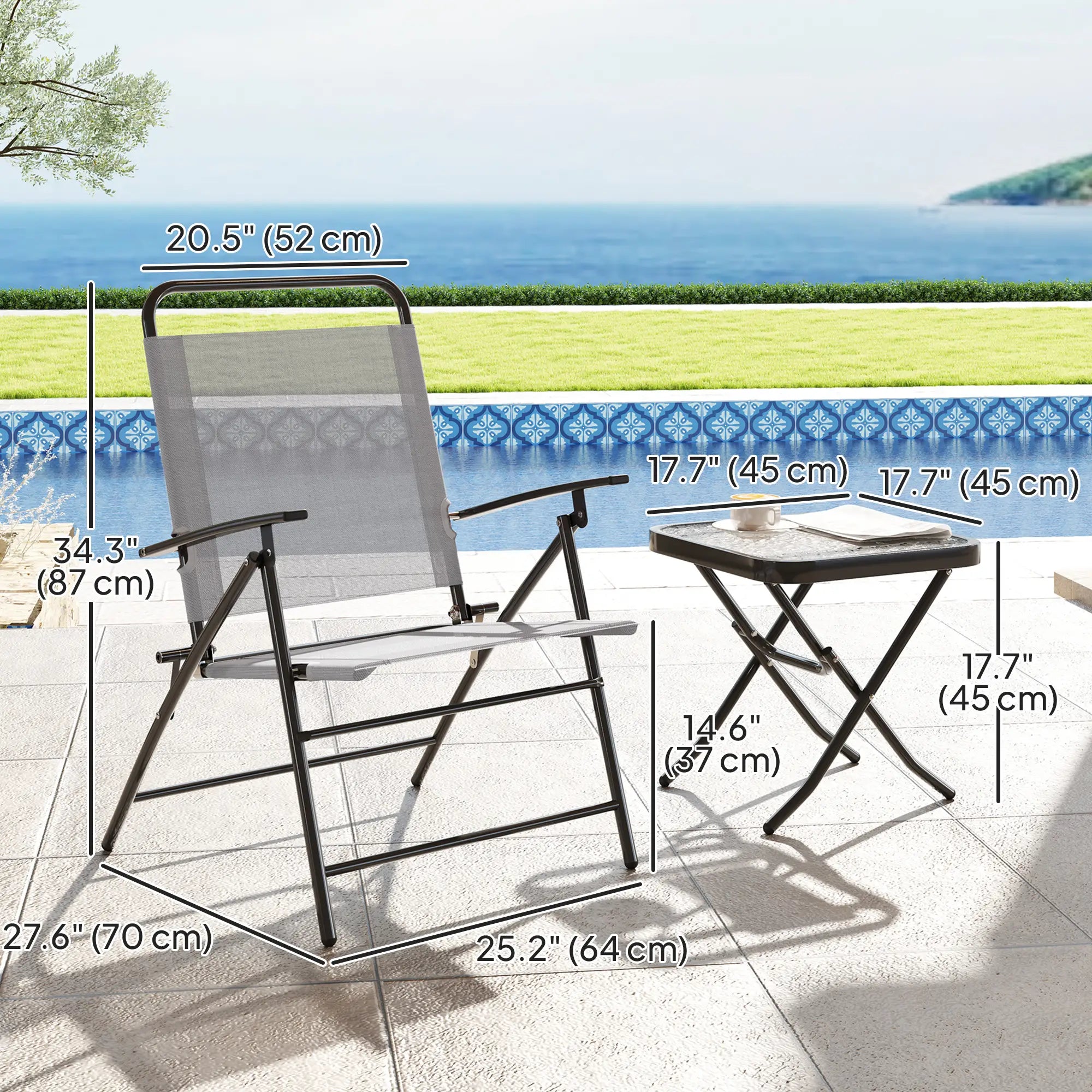 Folding Bistro Set, Adjustable Chairs, Glass Top Table, Grey Bistro Sets at Gallery Canada