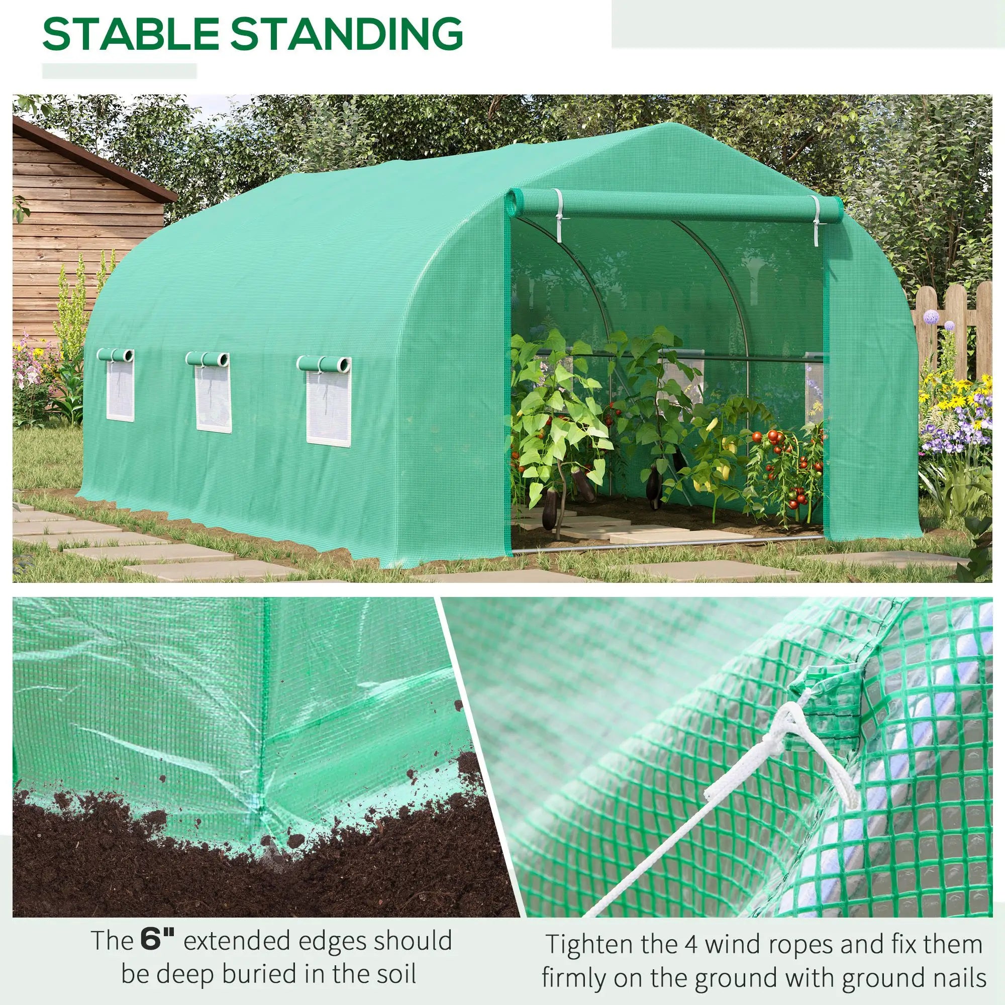 15' x 10' x 7' Walk-In Greenhouse, Steel Frame, Roll Up Door, Green Walk In Greenhouses at Gallery Canada