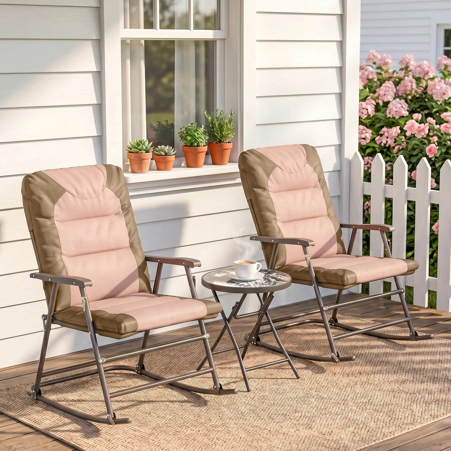 3-Piece Foldable Rocking Chair Set, Light Brown Outdoor Rocking Chairs at Gallery Canada