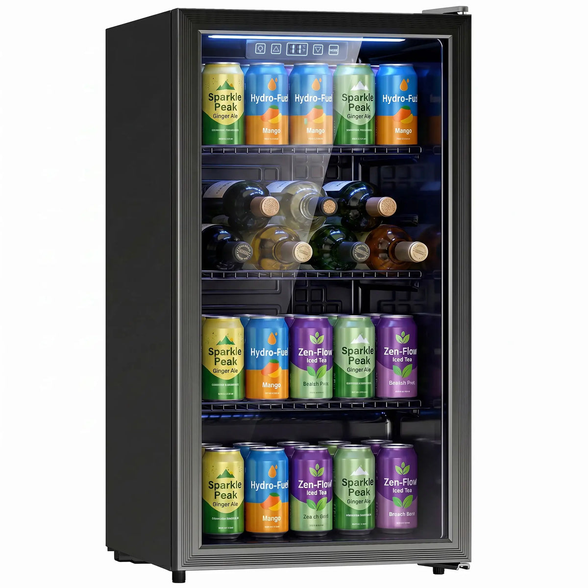3.2 Cu.Ft Beverage Refrigerator, 139 Can Beverage Fridge Cooler with Double-Layer Glass Door Small Kitchen Appliances Black at Gallery Canada