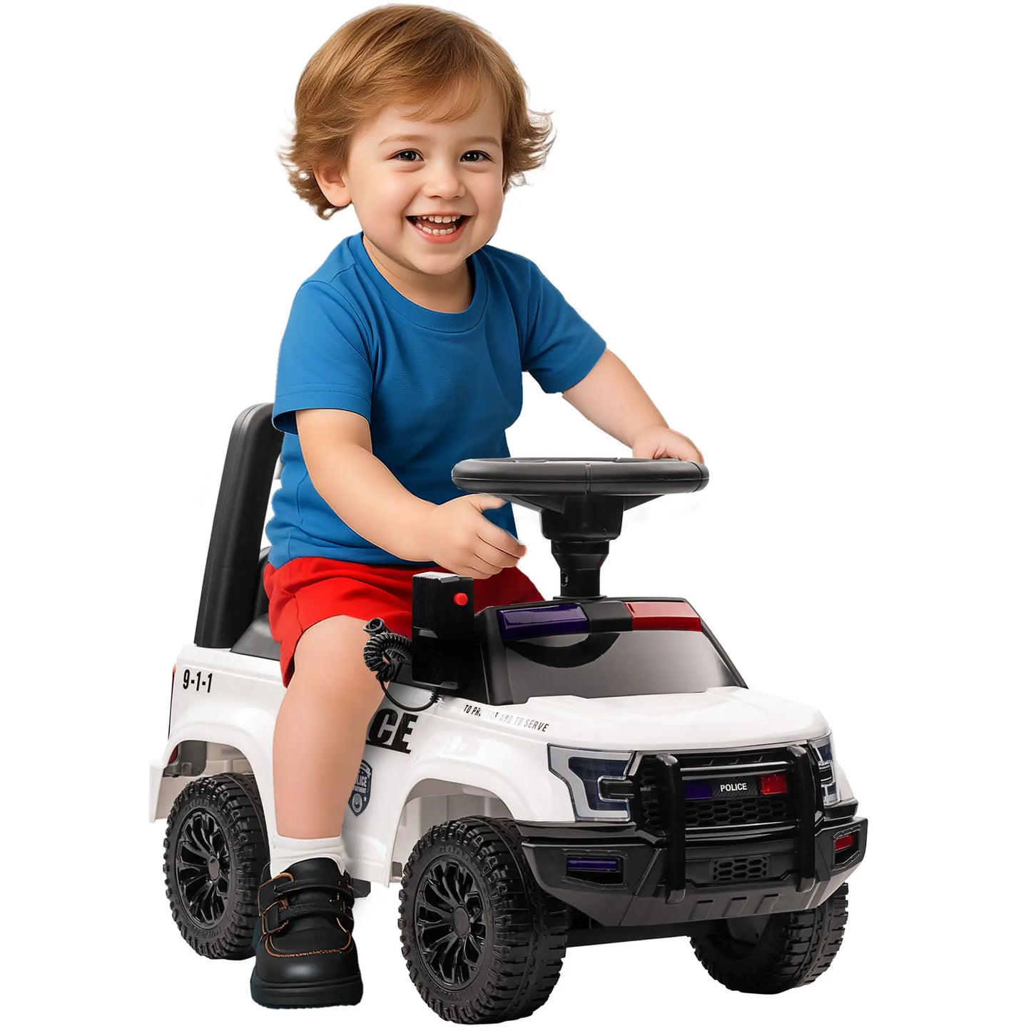 Kids Ride On Police Car, Hidden Storage, Anti Dumping, White Push Cars for Toddlers White at Gallery Canada