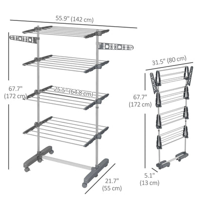 Stainless Steel Folding Clothes Drying Rack, Side Wings, Castors, Indoor Outdoor, Grey Bath Accessories at Gallery Canada