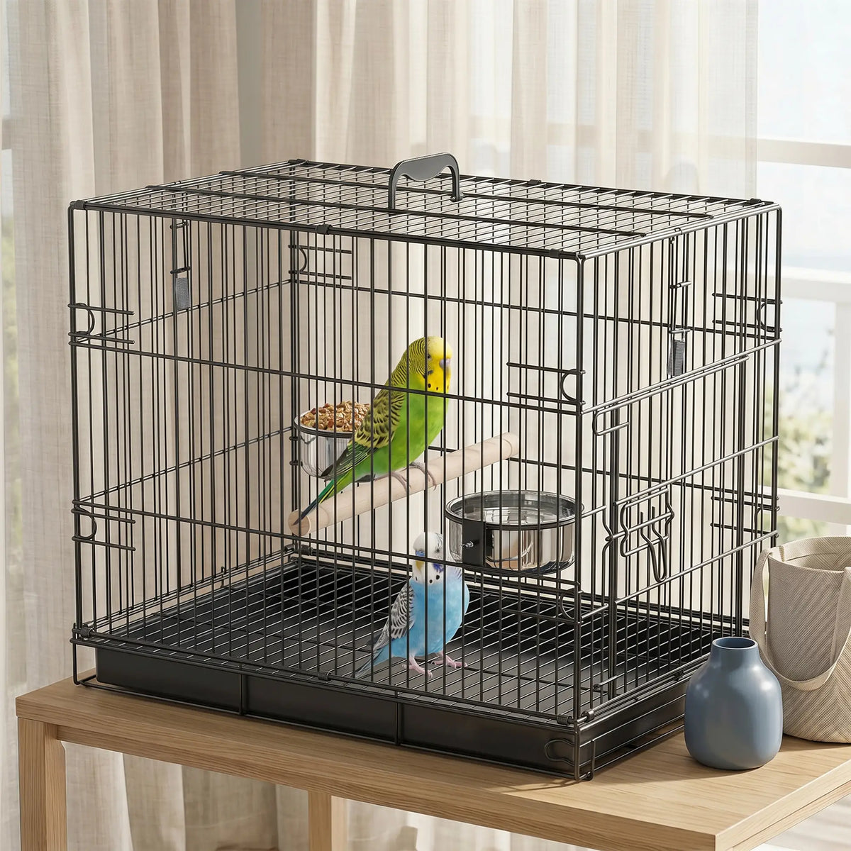 Bird Cage Portable w/ Slide-Out Tray Travel Cage for Parakeets w/ Perch &; Food Bowls Black Bird Cages at Gallery Canada