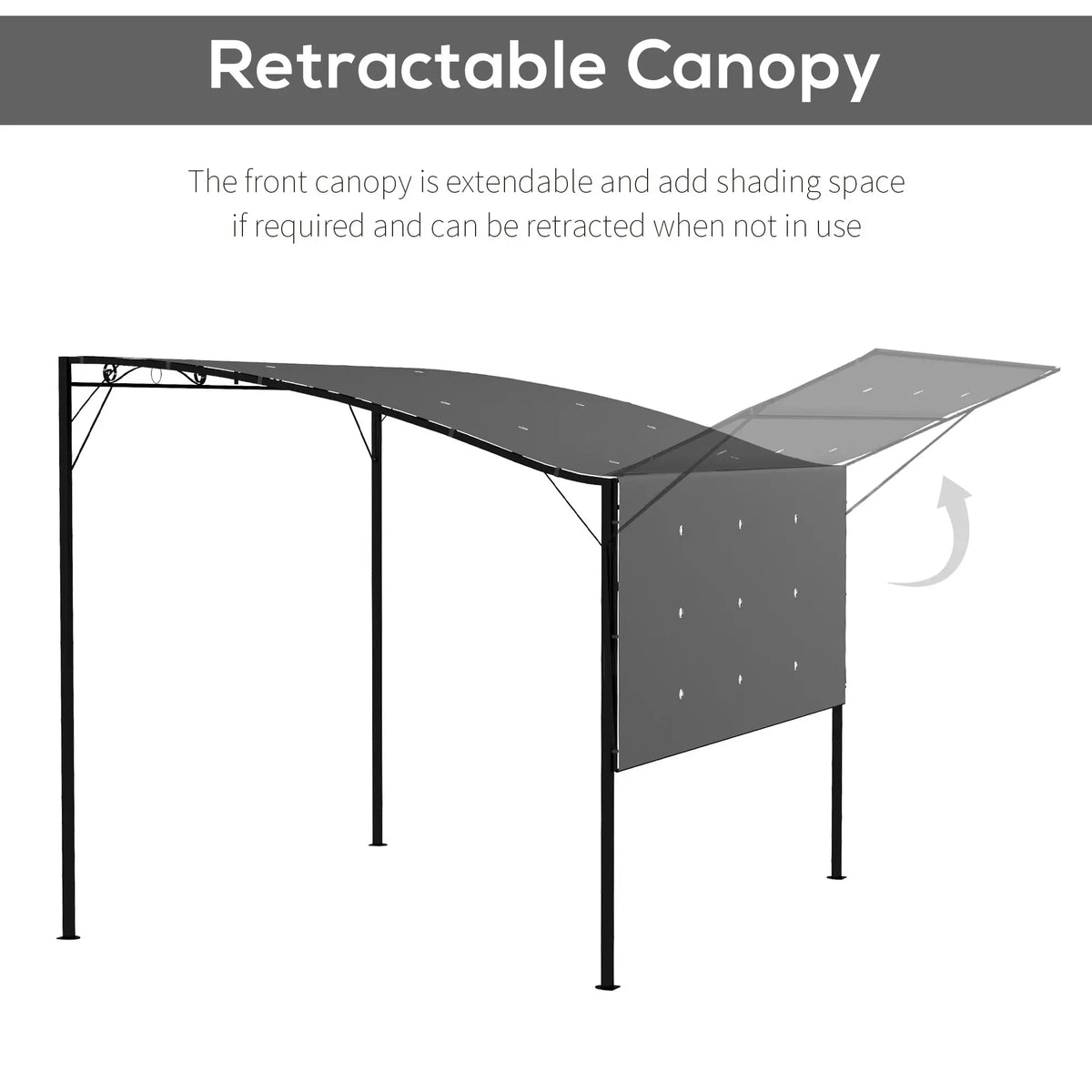 10x8ft Metal Gazebo, Extendable Side Awning, Dark Grey Pergolas at Gallery Canada