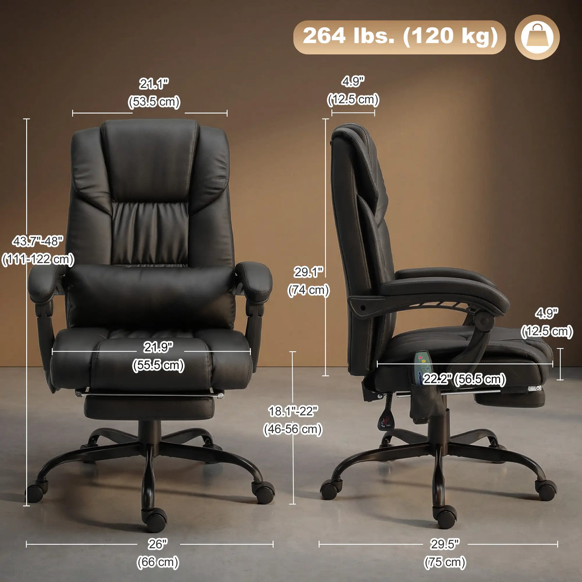 6-Point Vibration Massage Chair, Height Adjustable, Reclining, Black Massage Chairs at Gallery Canada