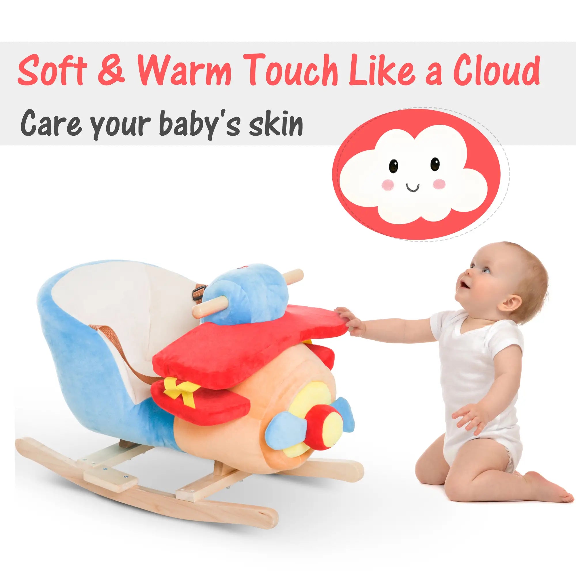 Wooden Rocking Horse Plane, Plush Seat, Sound, Red Rocking Horses at Gallery Canada