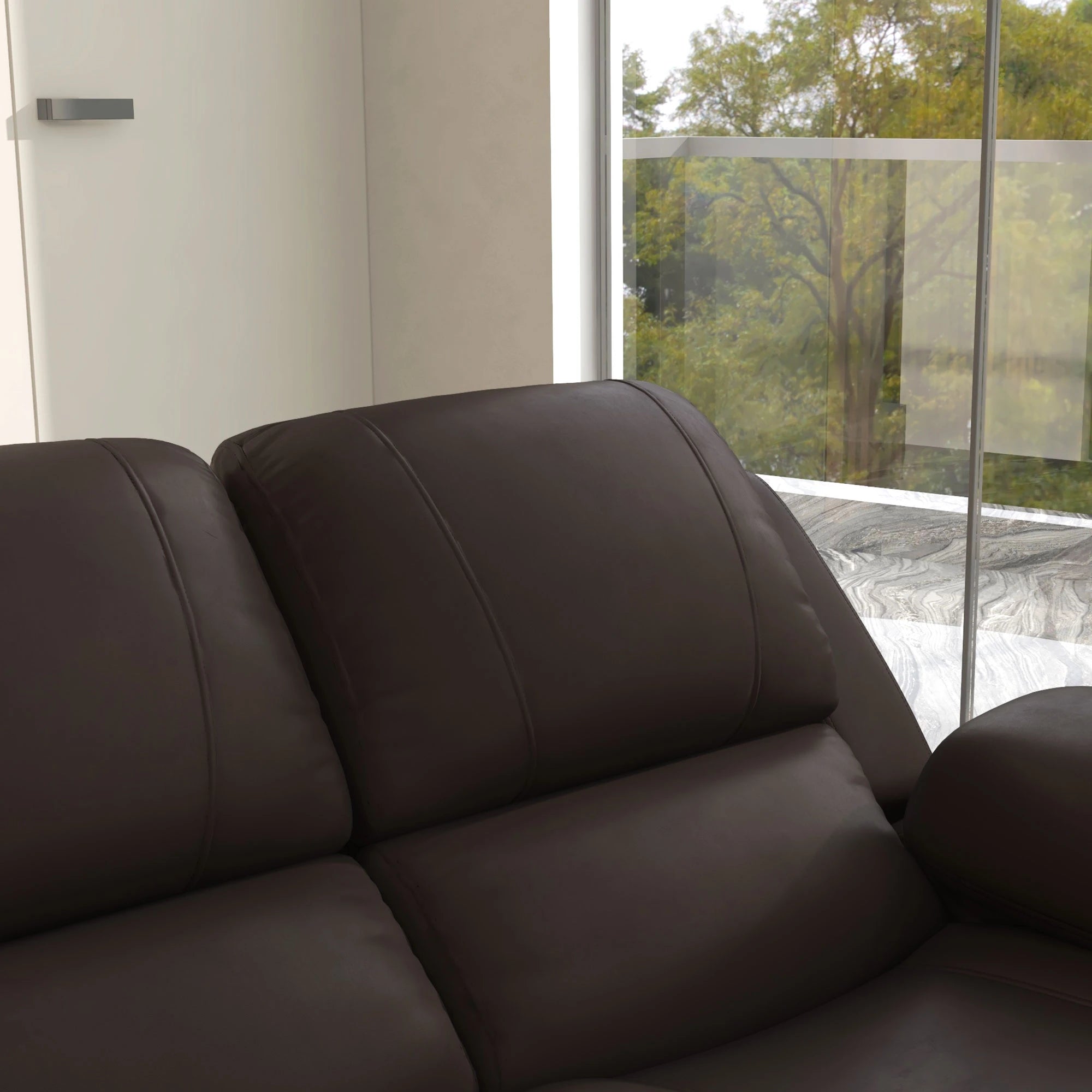 PU Leather Manual Recliner Sofa, Double Loveseat with Footrest, Brown 2-Seater Sofas at Gallery Canada