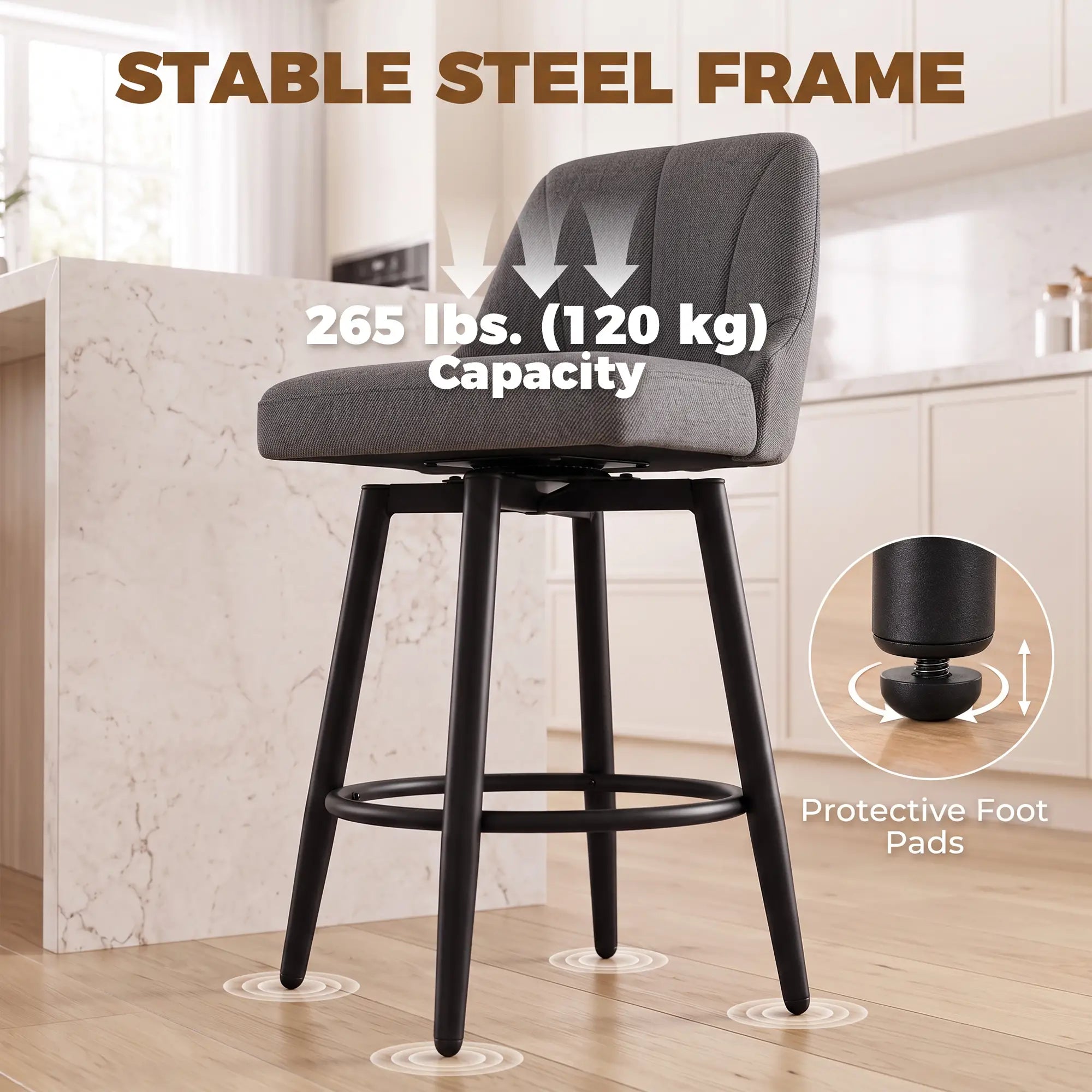 Swivel Bar Stools Set of 2, Counter Height, Dark Grey Bar Stools at Gallery Canada