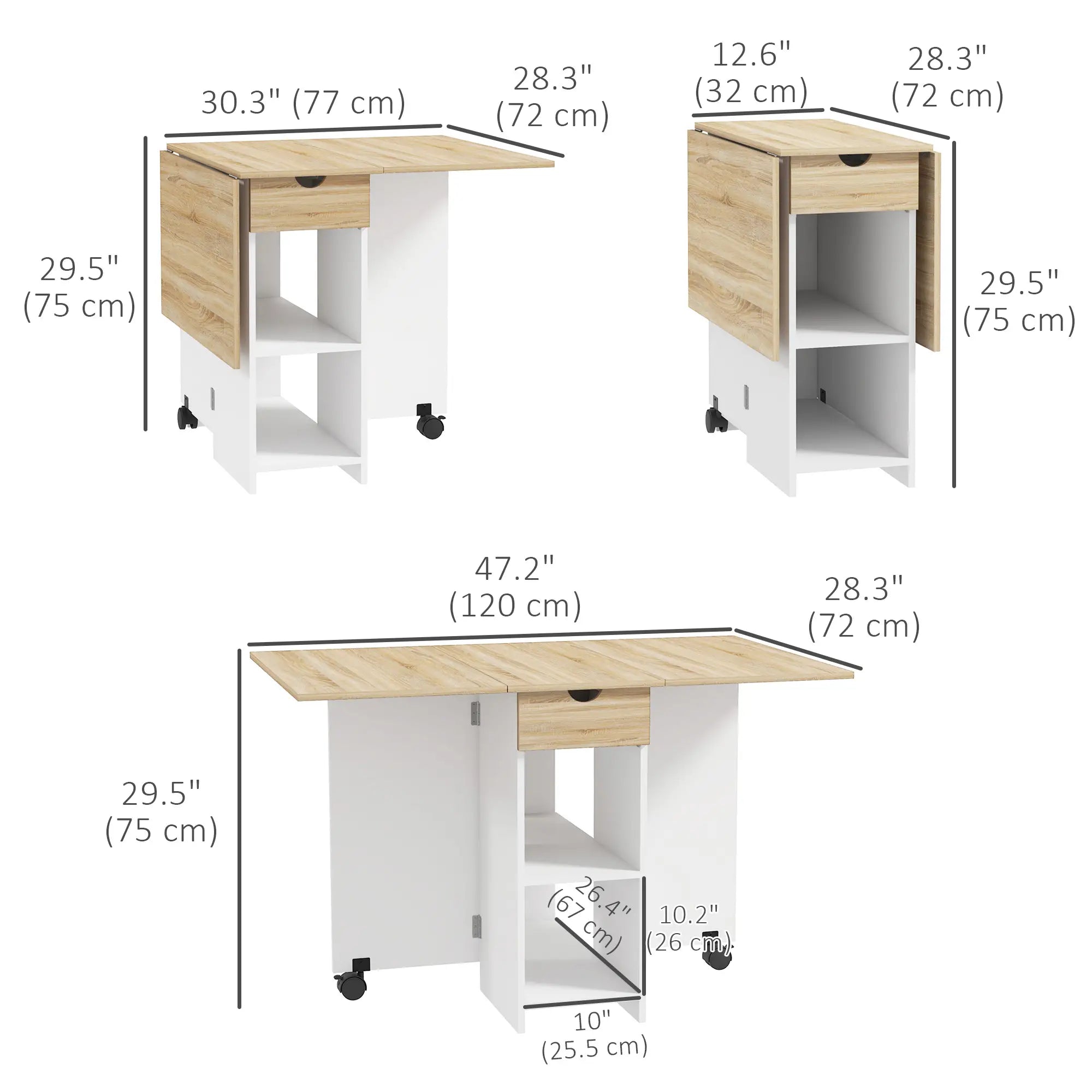 Folding Dining Table, Drop Leaf with Drawer, Storage Shelves, Oak Bar Tables & Dining Tables at Gallery Canada