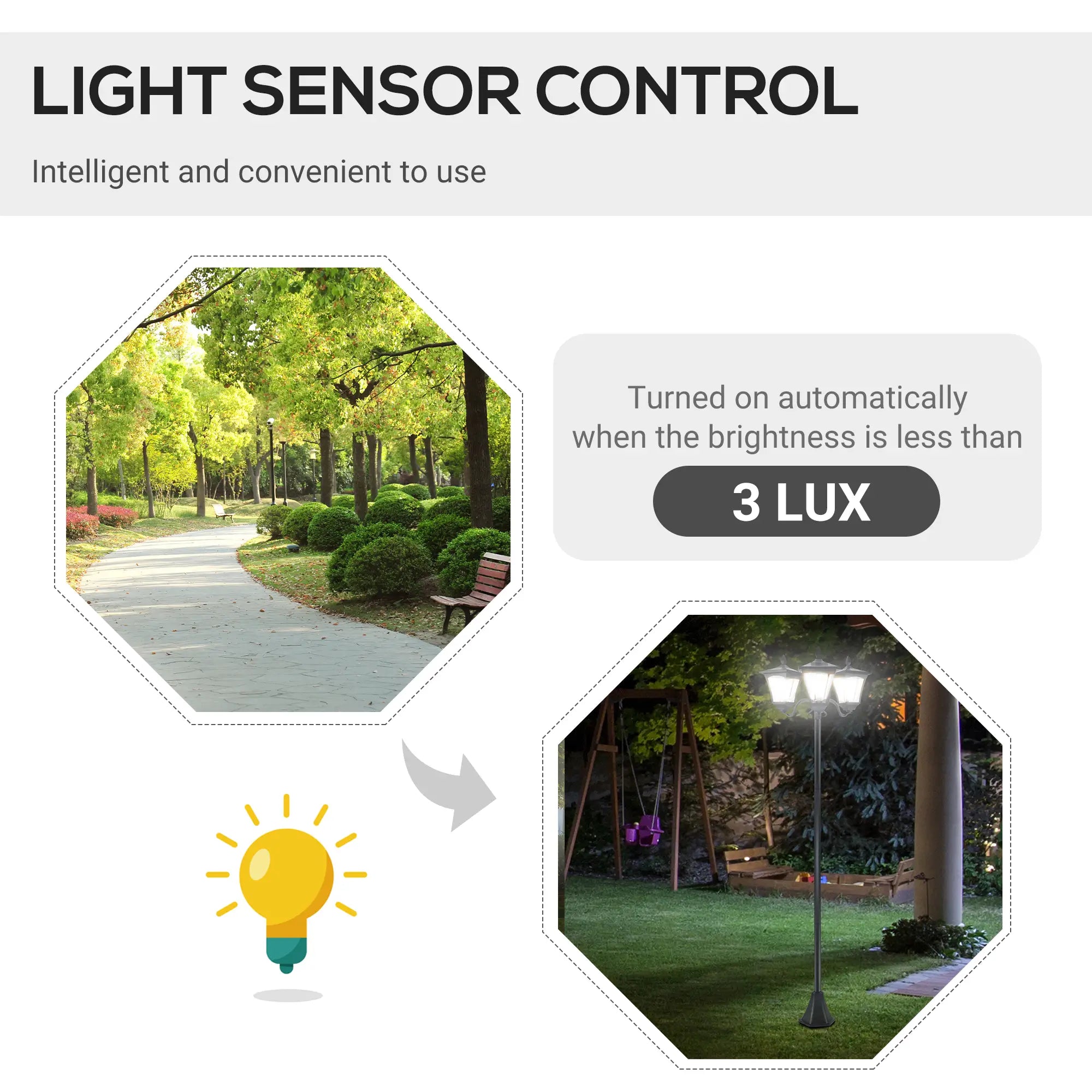 Triple Solar Lamp Post, LED Street Light, Vintage Outdoor, Waterproof, 72