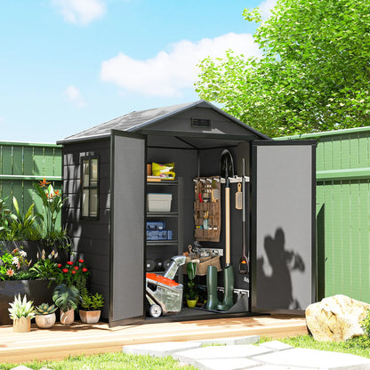 6x4.5FT Plastic Shed, Lockable Garden Tool Storage With Double Doors, Grey Sheds at Gallery Canada