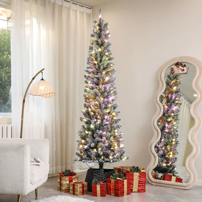 7.5ft Prelit Flocked Artificial Christmas Tree, Remote, Dual Color LEDs, 519 Tips, Dual Color Pre Lit Christmas Trees at Gallery Canada
