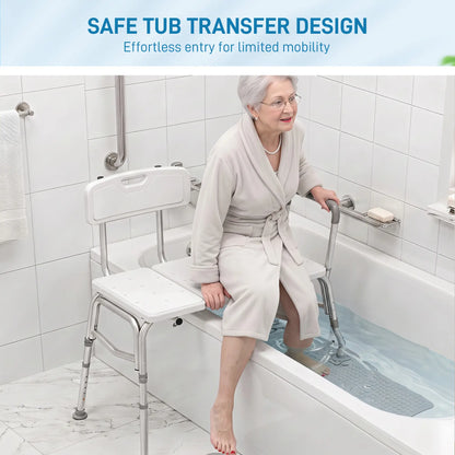 Banc de transfert pour baignoire avec accoudoir, dossier, chaise de douche, blanc