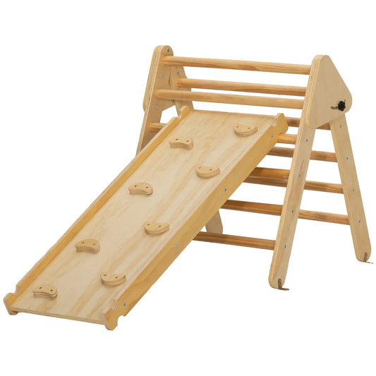 Pikler Triangle Set, 3 in 1 Climbing Toys with Ramp, Nature Wood Baby Gym & Playmats Nature wood at Gallery Canada