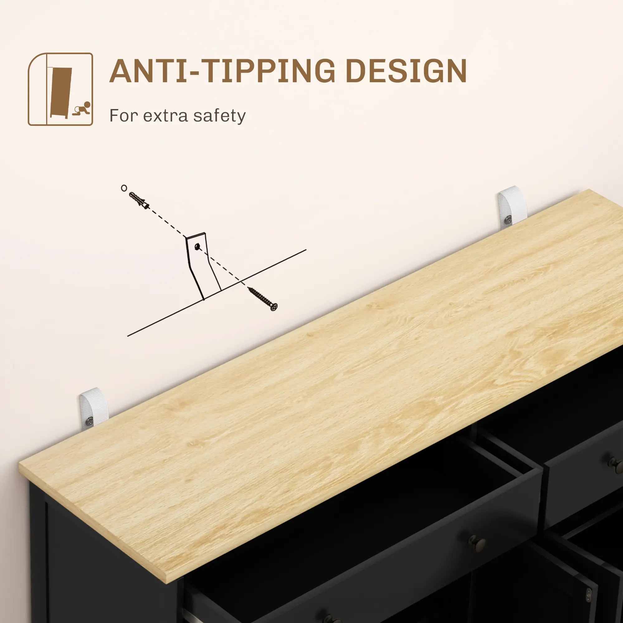Modern Sideboard, Buffet Cabinet with Drawers, Adjustable Shelves, Black Storage Cabinets at Gallery Canada