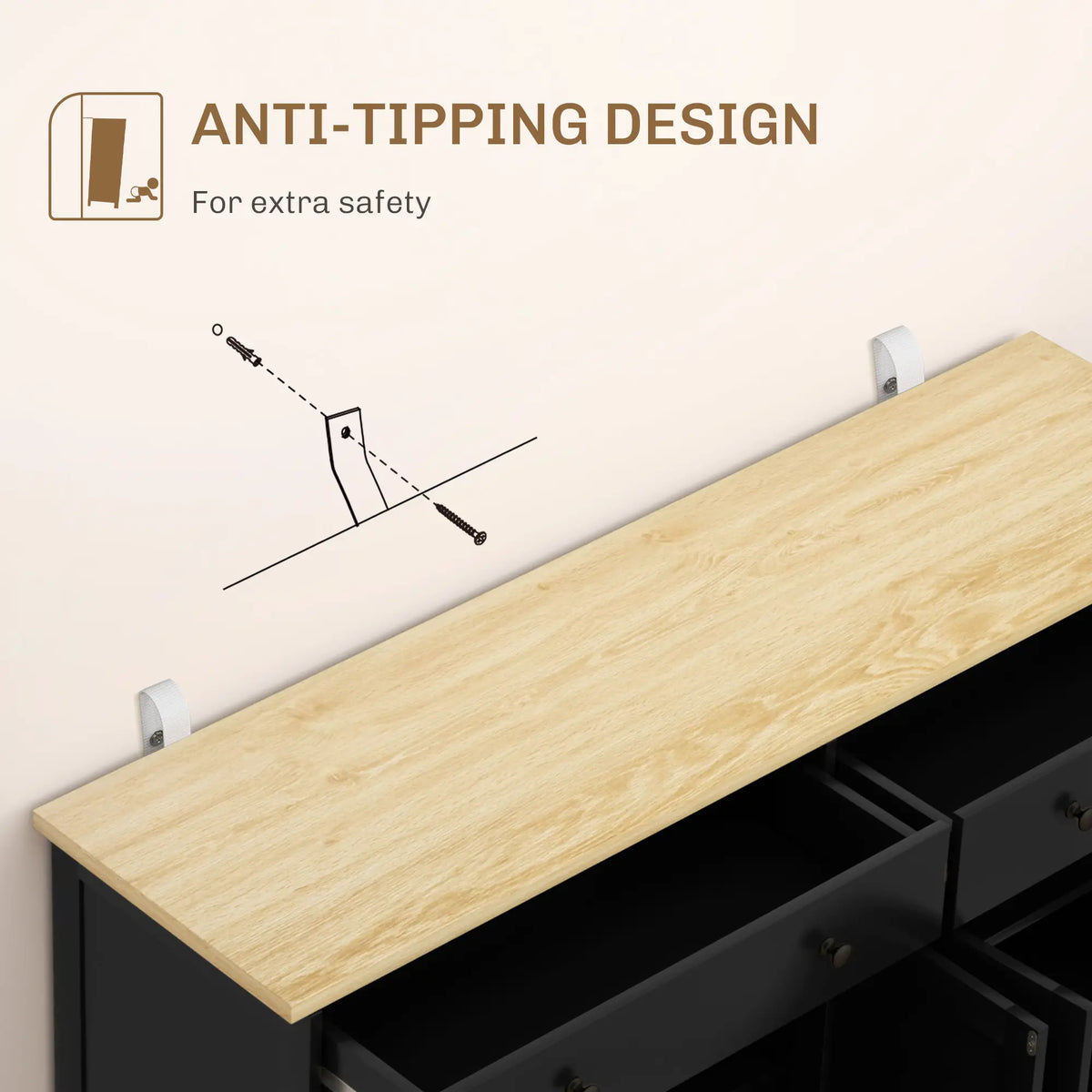 Modern Sideboard, Buffet Cabinet with Drawers, Adjustable Shelves, Black Storage Cabinets at Gallery Canada