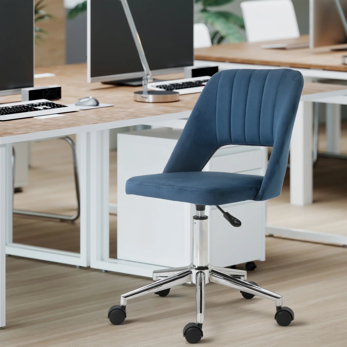 Mid Back Office Chair, Velvet Fabric, Swivel, Scallop Shape, Blue Task Chairs at Gallery Canada