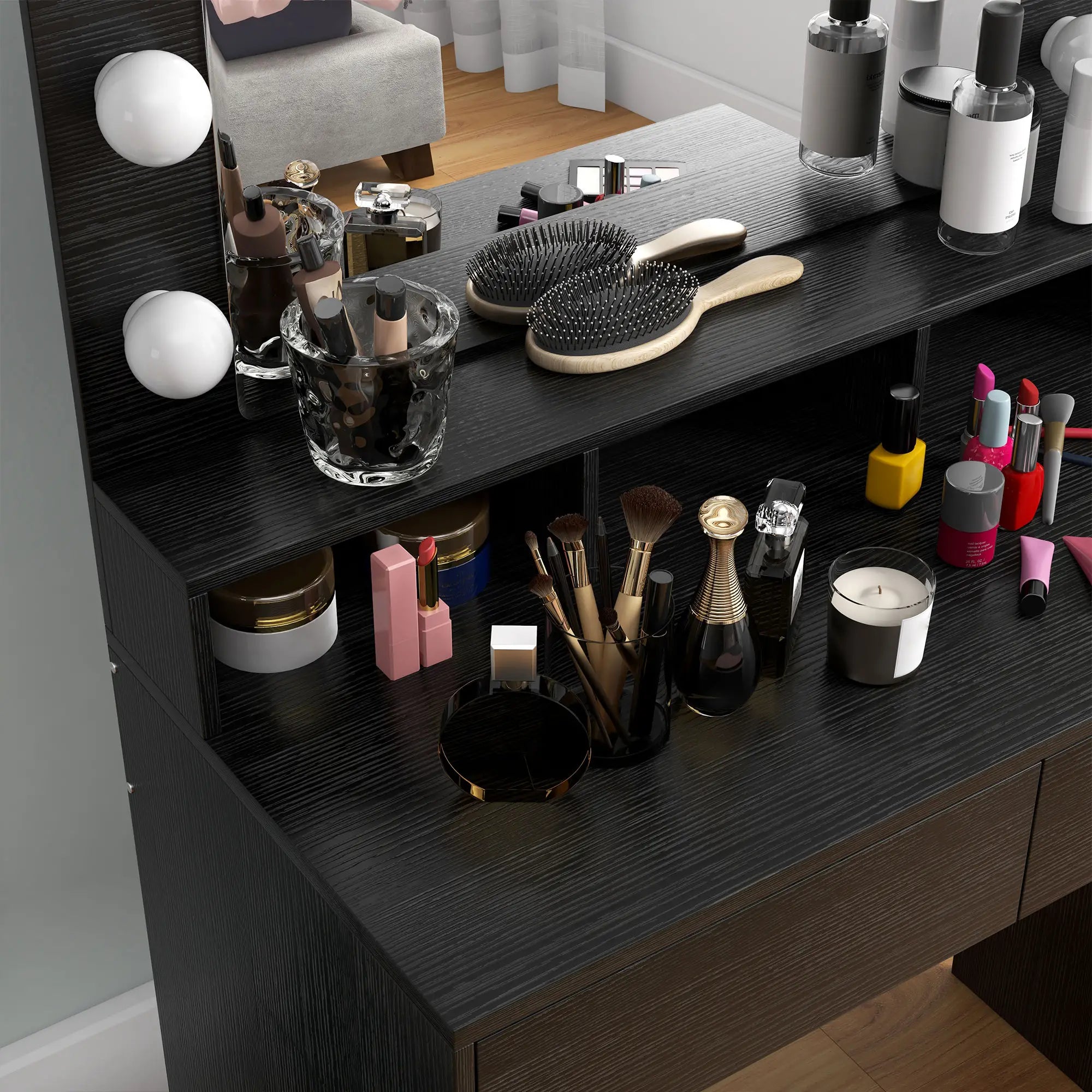 Makeup Dressing Table With LED Mirror, Drawers, Black Dressing & Vanity Tables at Gallery Canada