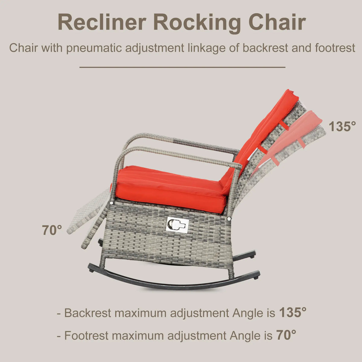 Outdoor Wicker Rocking Chair With Cushion, Red Outdoor Rocking Chairs at Gallery Canada