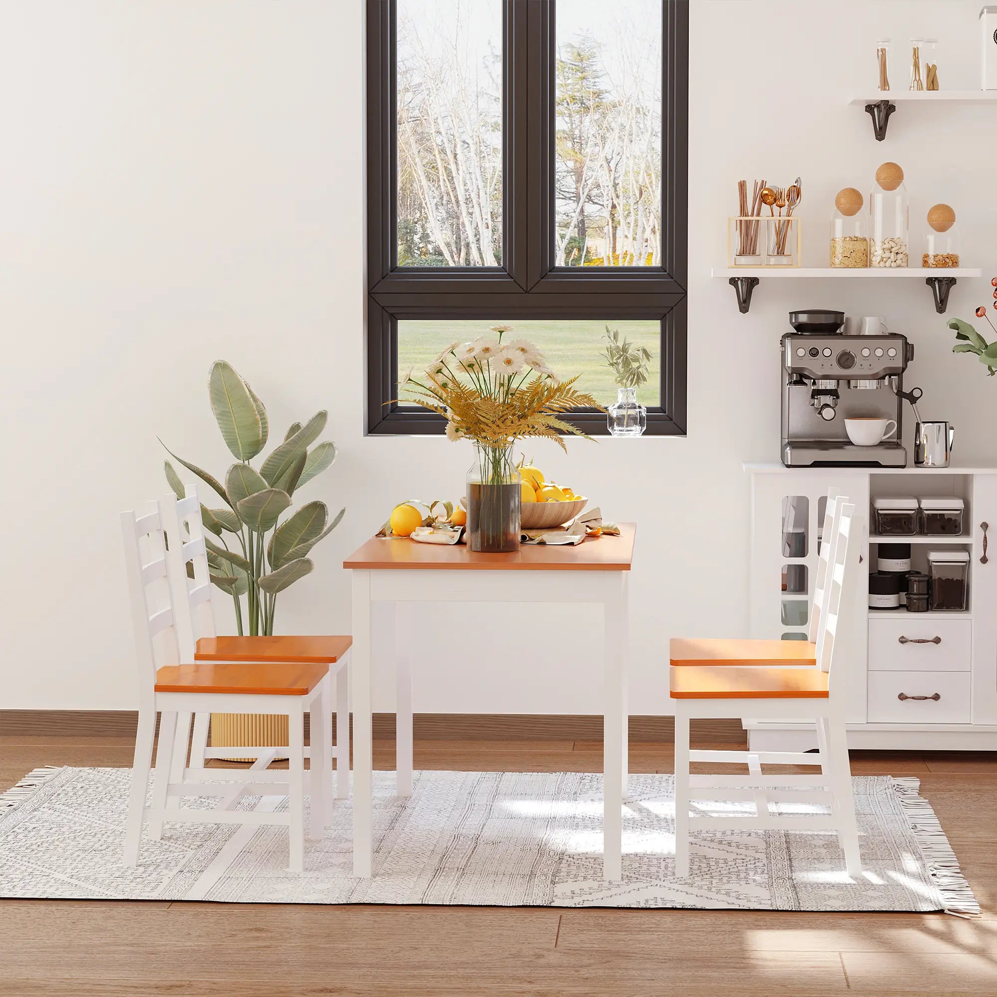 Pine Wood Dining Table Set for 4, 5 Piece, White and Natural Wood, White, Natural Wood Bar Sets at Gallery Canada