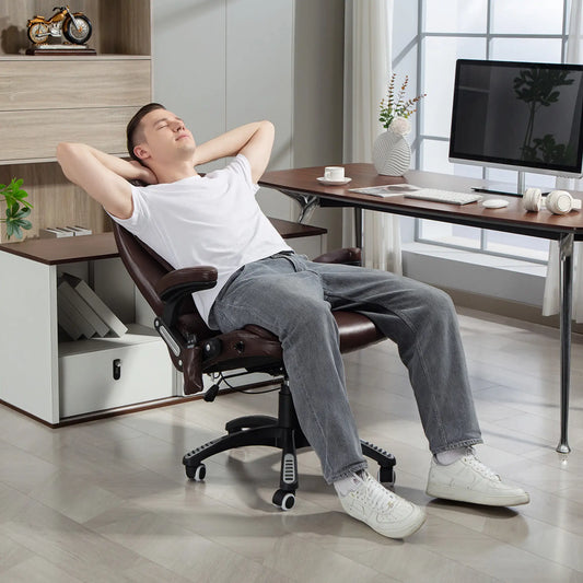 Reclining Massage Office Chair, High Back, Swivel Wheels, Dark Brown Office Chairs Dark Brown at Gallery Canada