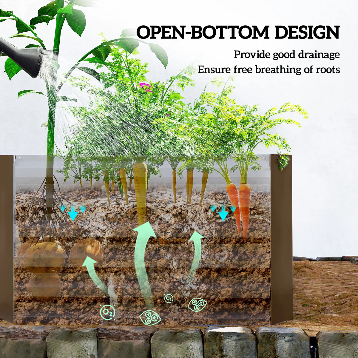 6' x 3' x 2' Raised Garden Bed, Galvanized Planter Box, Brown
