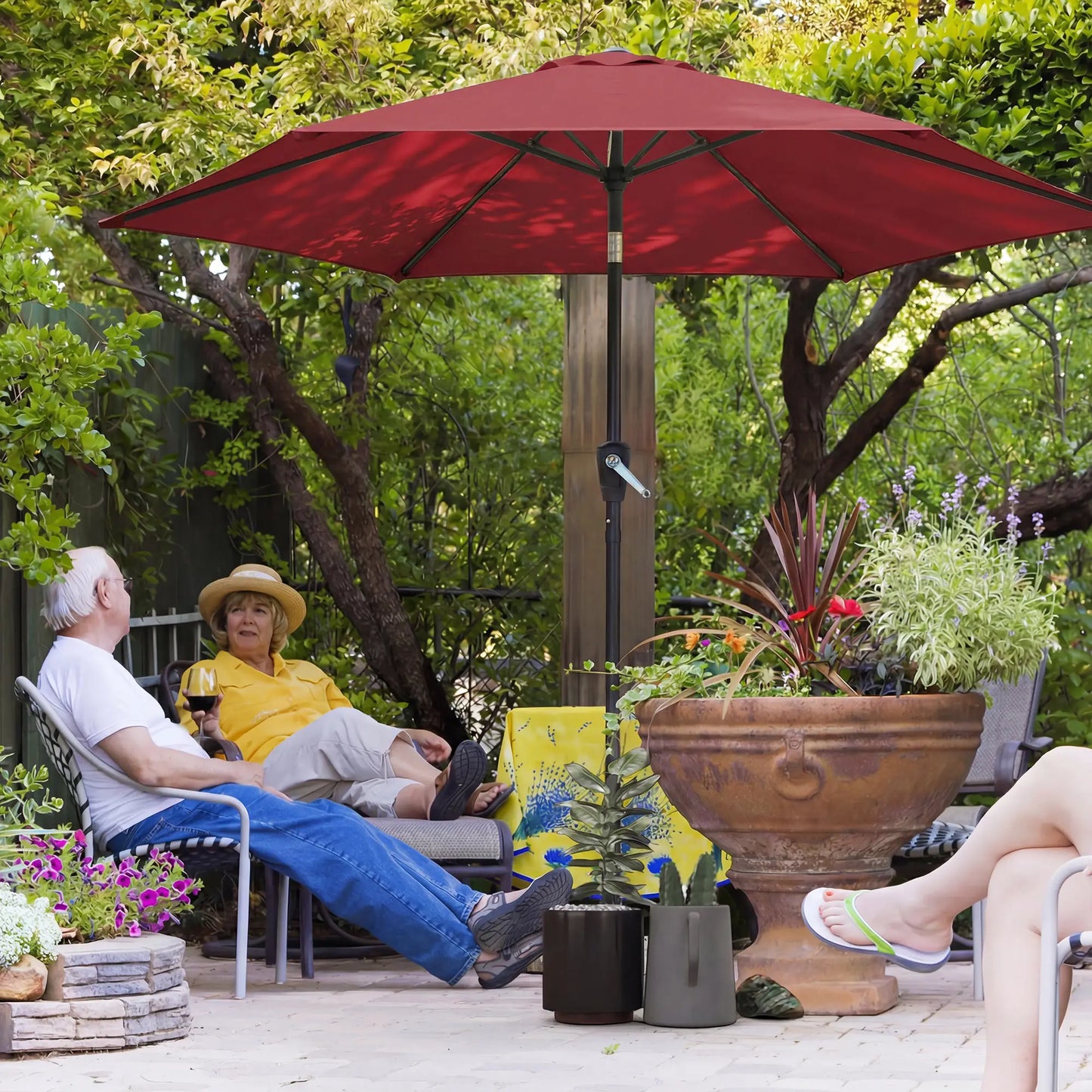 9FT Patio Umbrella, Tilt Crank, 6 Ribs, UV Protection Sun Umbrellas at Gallery Canada