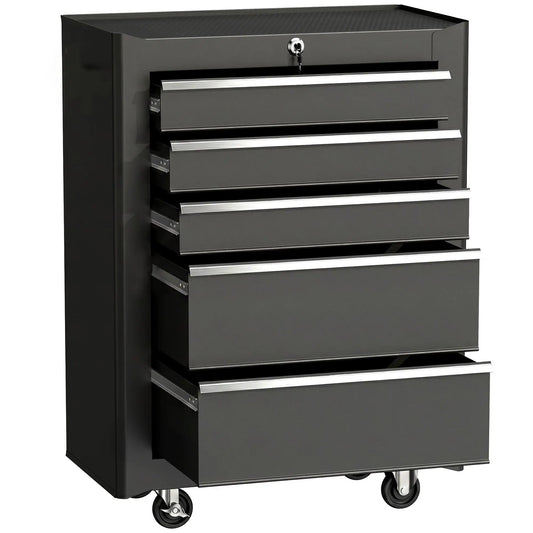 5-Drawer Rolling Tool Cabinet, Lockable Tool Chest, Black Tool Organizers Black at Gallery Canada