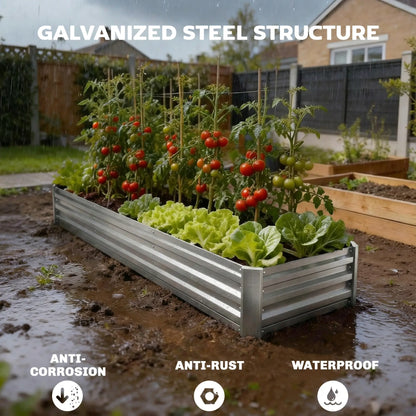 8'x2'x1' Galvanized Raised Bed, Elevated Planter Box, Silver