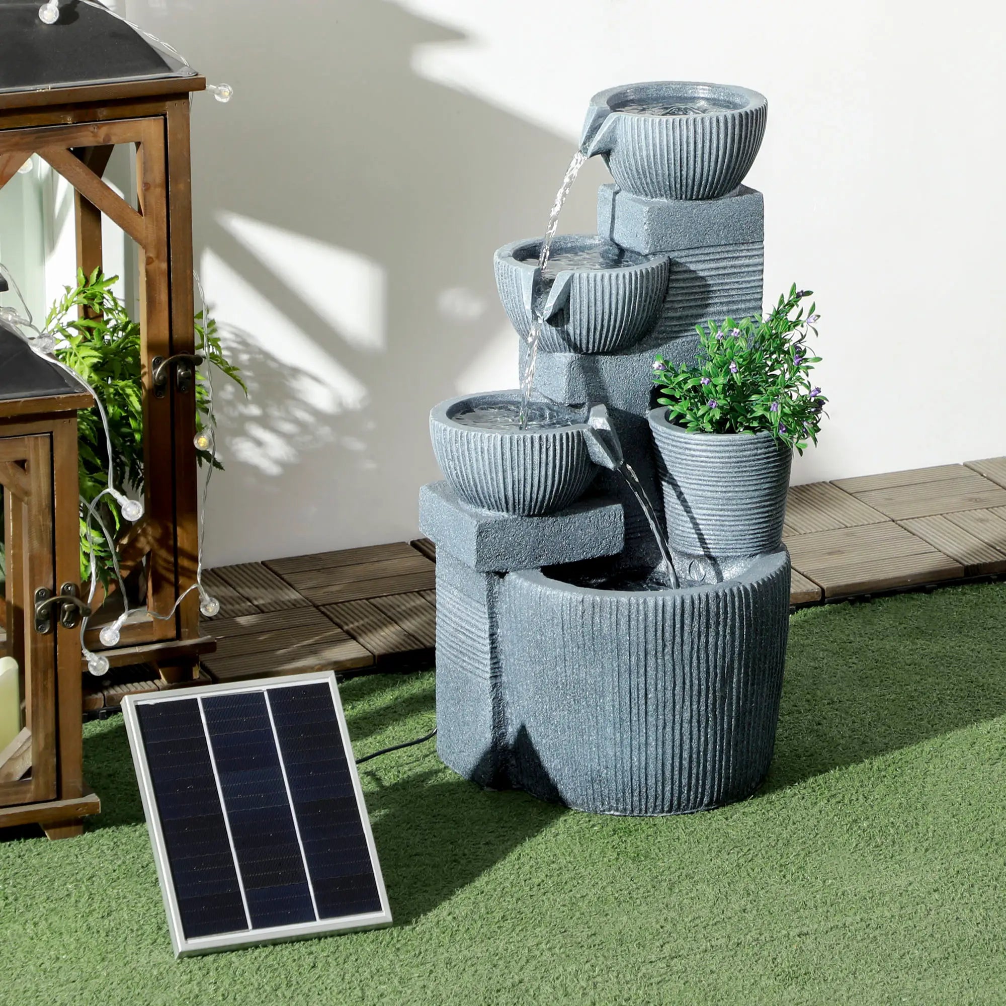 Solar Powered 4-Tier Resin Water Fountain, LED Lights Water Fountains at Gallery Canada