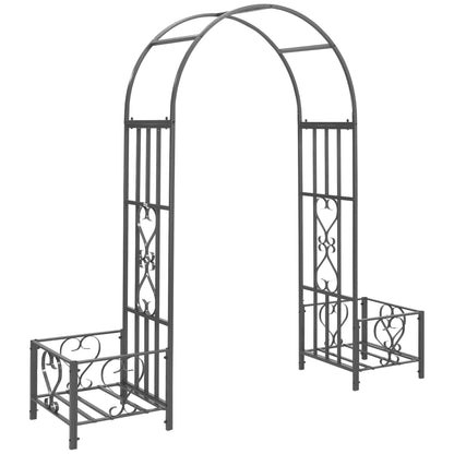 7FT Metal Garden Arch with 2 Planter Boxes, Outdoor Walkway Arbor, Dark Grey Garden Arches Dark Grey at Gallery Canada