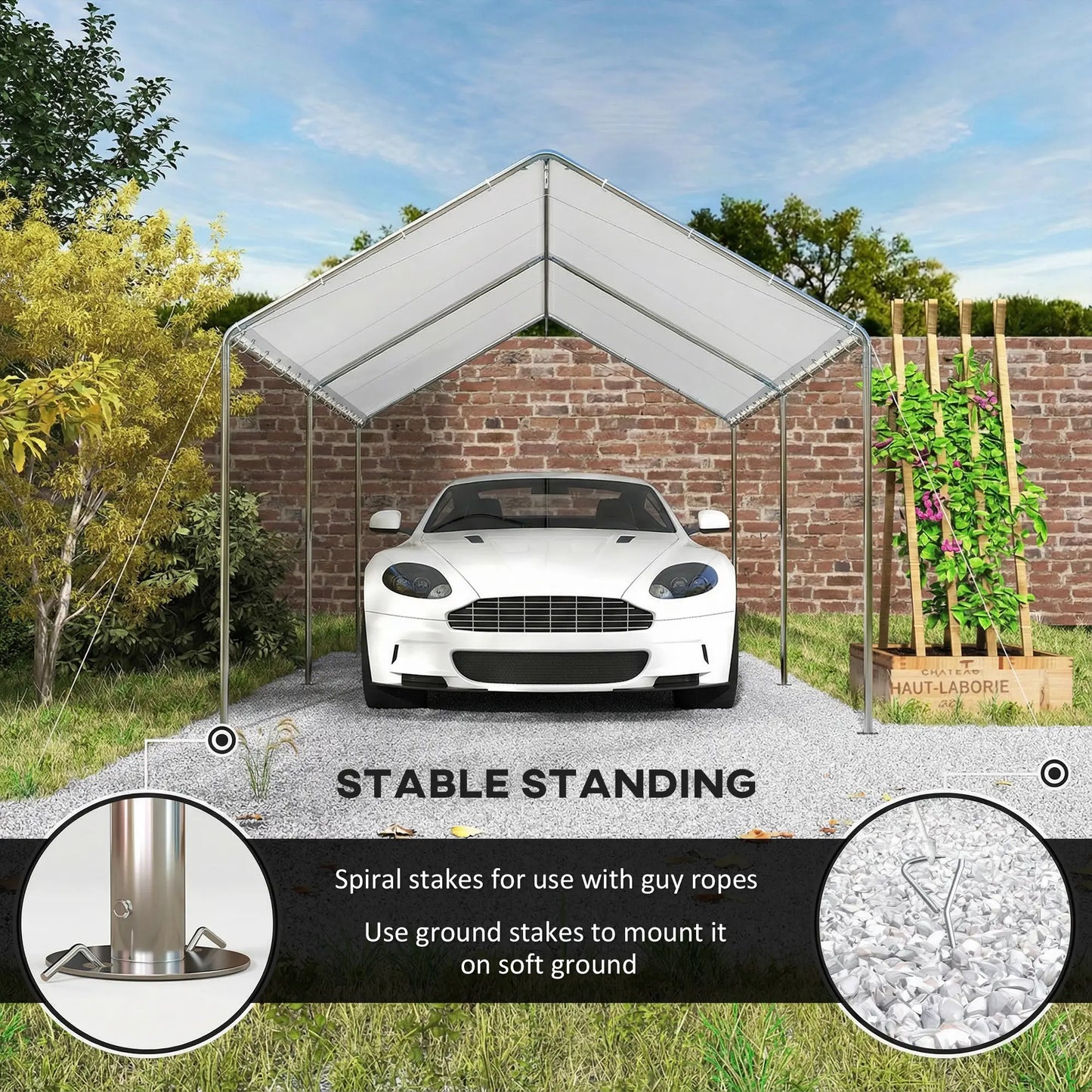 10' x 20' Heavy Duty Galvanized Carport Canopy, Anchor Kit, White Car Shelters at Gallery Canada