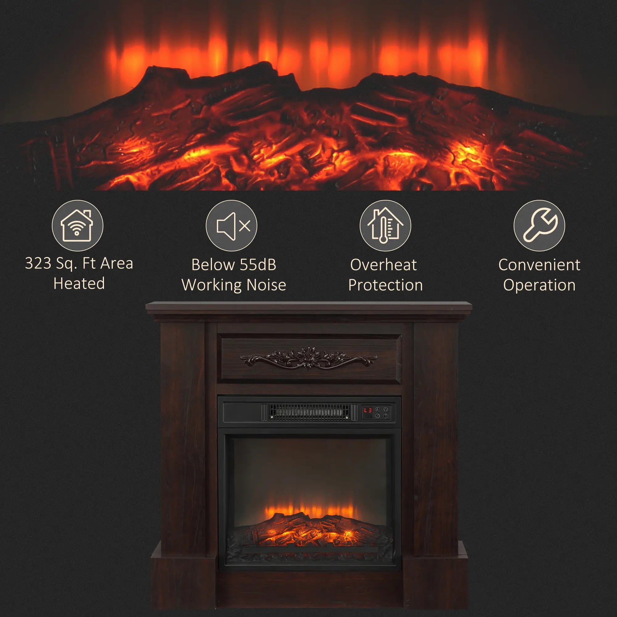Electric Fireplace with Mantel, Freestanding Heater, 1400W, Brown Electric Fireplaces at Gallery Canada