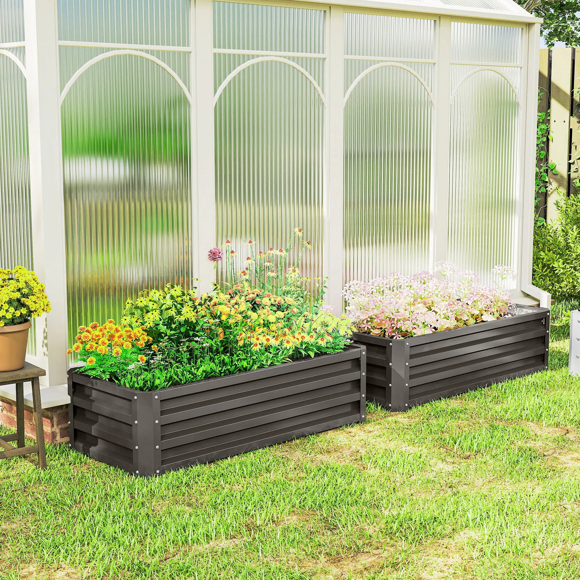 Galvanized Raised Garden Beds, Outdoor Planter Box, Set of 2, Dark Grey Galvanized Planter Boxes at Gallery Canada