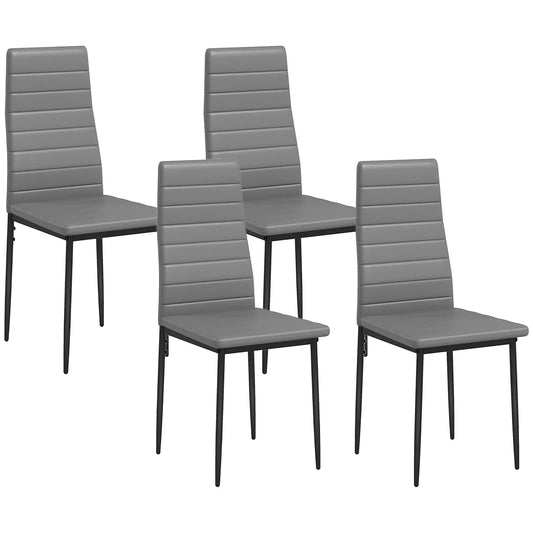 Modern Dining Chairs, Set of 4, High Back PU Leather, Metal Legs, Grey Bar Stools Grey at Gallery Canada