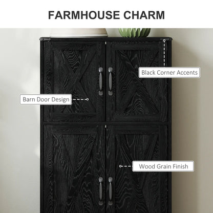 Farmhouse Kitchen Pantry, Freestanding Cabinet with Barn Doors, Adjustable Shelves, Black Kitchen Pantry Cabinets at Gallery Canada