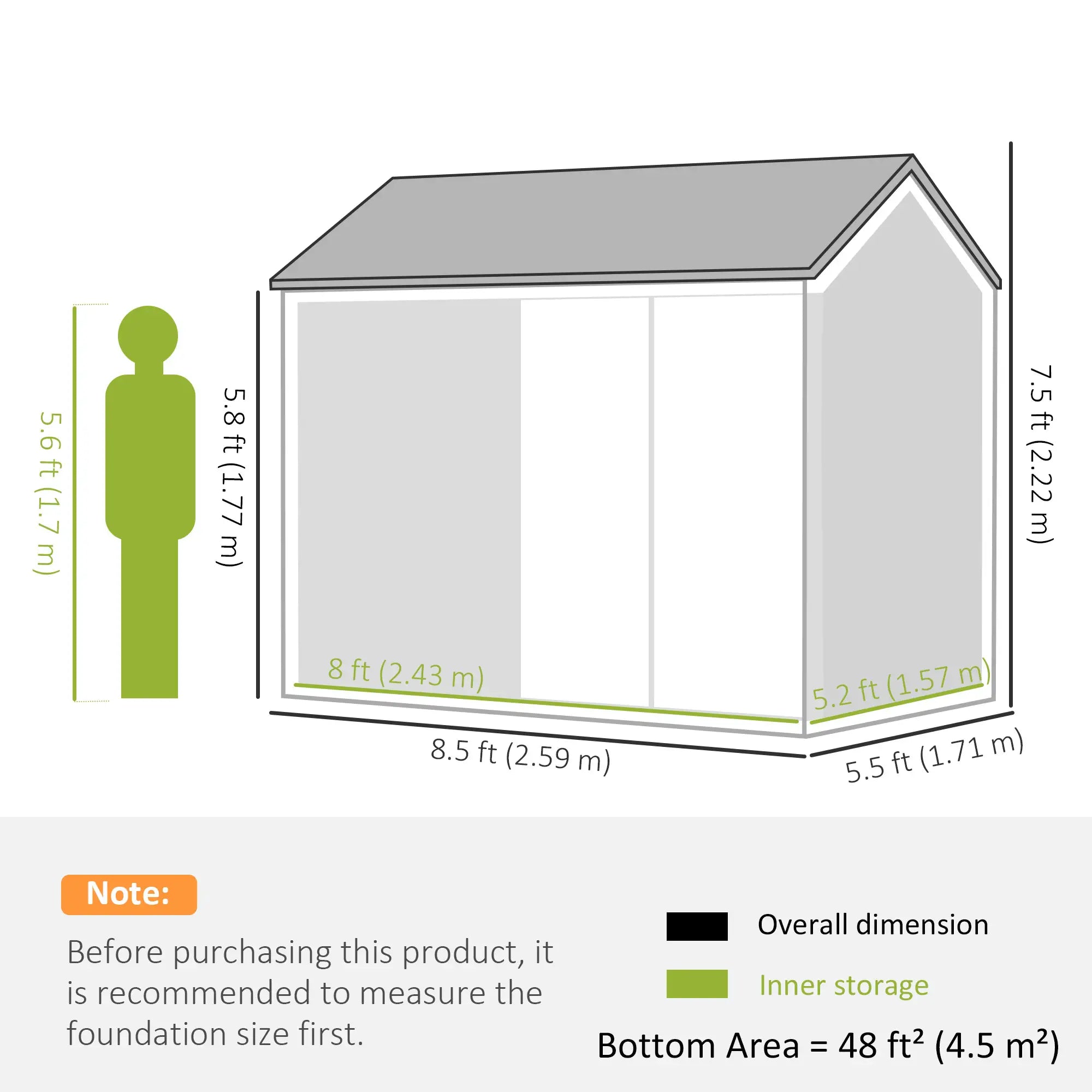 8.5' x 5.5' Metal Garden Shed, Outdoor Storage, Lockable Door, Light Grey Sheds at Gallery Canada