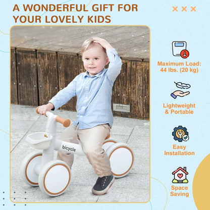 Toddler Balance Bike, Adjustable Seat, Removable Basket, 4 Wheels, Brown Riding & Rocking Toys at Gallery Canada