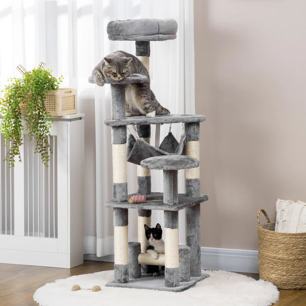 52" Multi-Level Cat Tree Tower, Kitten Scratcher, Hammock, Grey Cat Towers at Gallery Canada