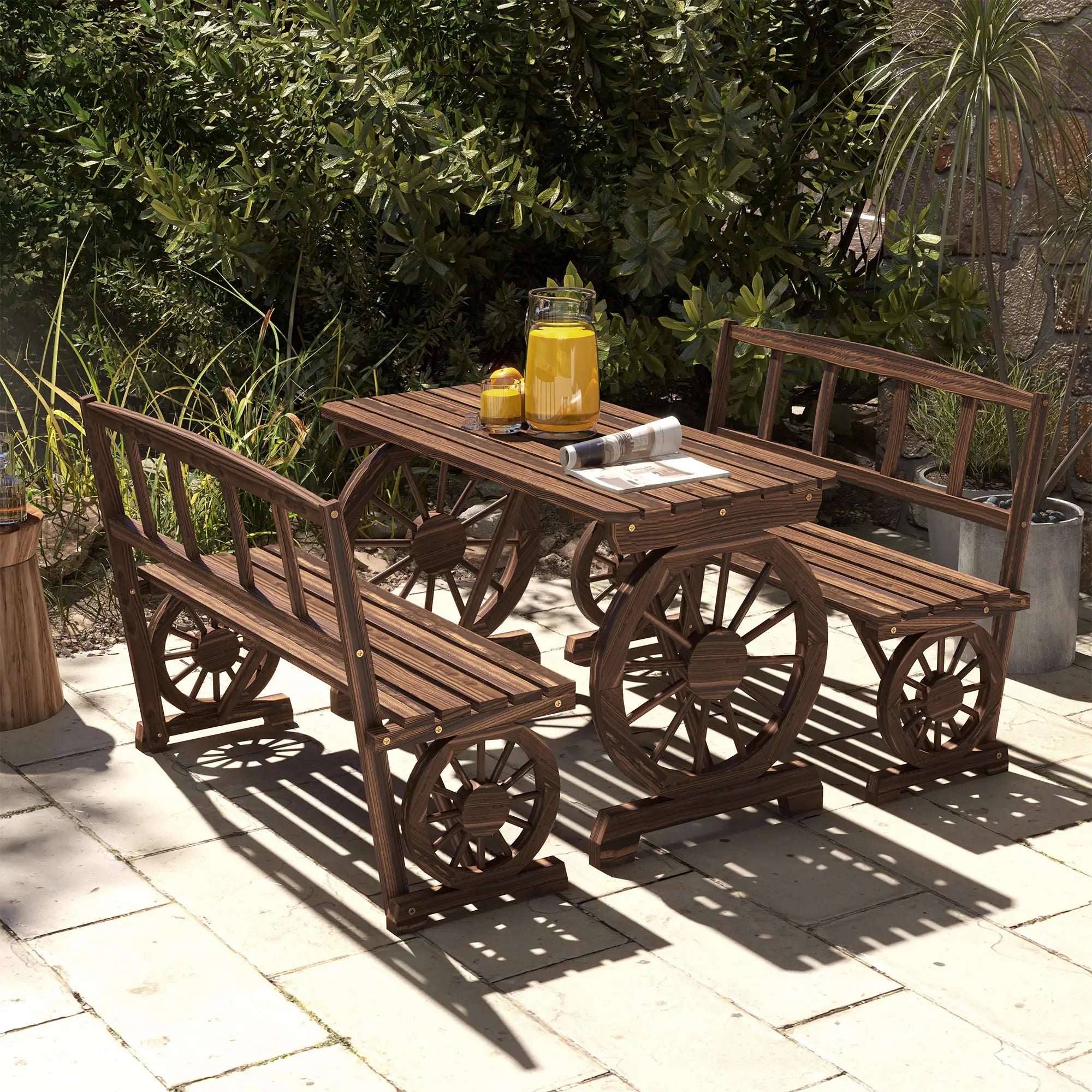 Wooden 3-Pc Carriage Patio Set With Chairs, Carbonized Bistro Sets at Gallery Canada