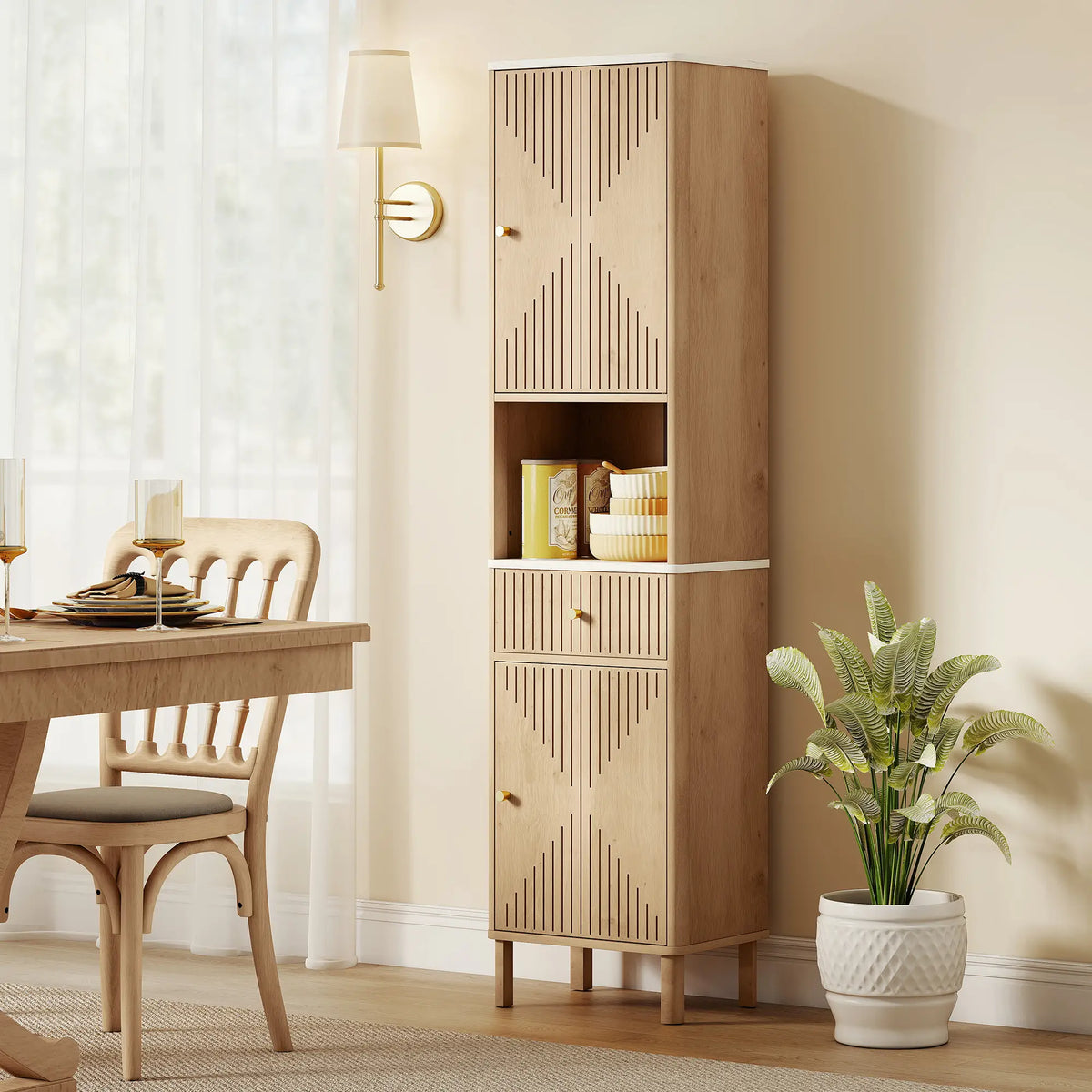 66 in Tall Bathroom Cabinet With Drawer, Oak Freestanding Bathroom Cabinets at Gallery Canada
