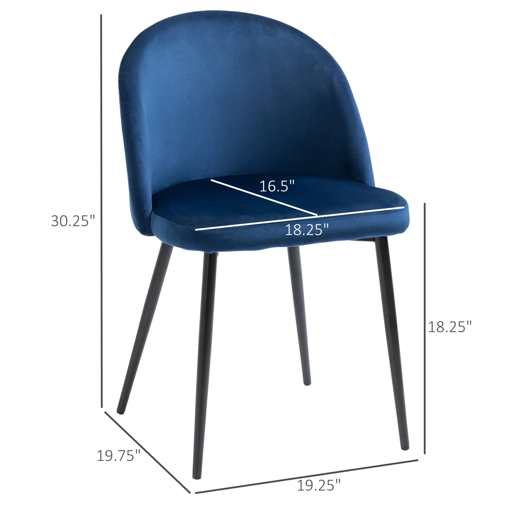 Set of 2 Mid-Back Dining Chairs, Velvet Upholstery, Dark Blue, Dark Blue Bar Stools at Gallery Canada